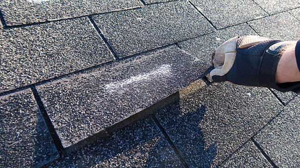 Roof Repair in Sun Prairie, WI in progress as a technician secures storm-lifted shingles